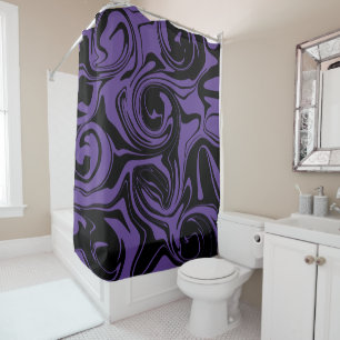 Purple and Black retro marble swirl Shower Curtain