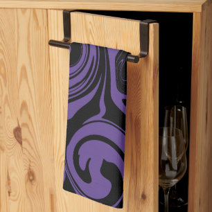 Purple and Black retro marble swirl Tea Towel