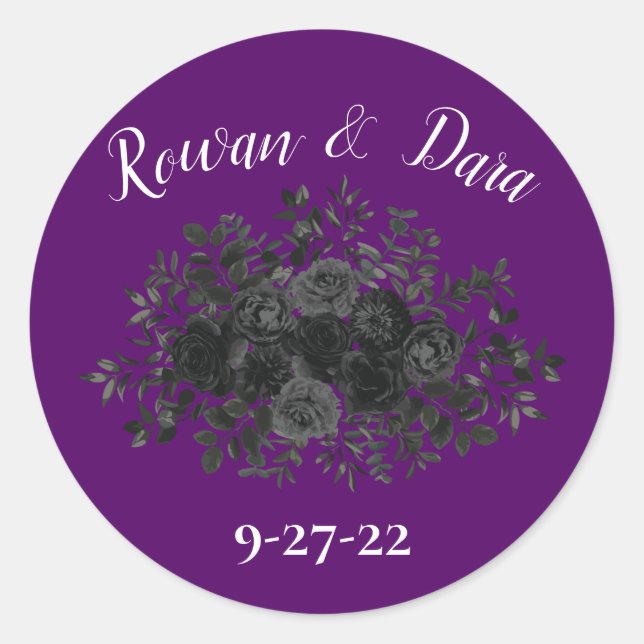 Purple and Black Rose Gothic Favour Sticker Labels (Front)