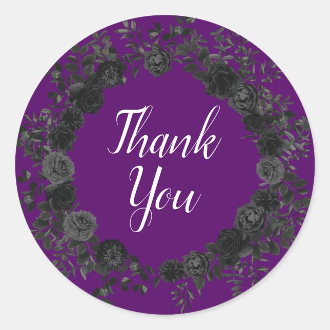 Purple and Black Rose Gothic Sticker Favour Labels (Front)