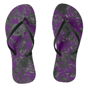 Purple and Black Rose Gothic Wedding Flip-Flops Thongs
