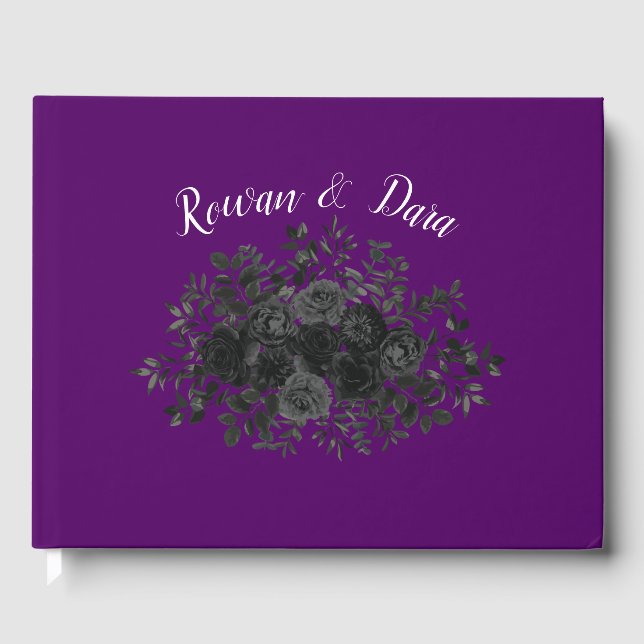 Purple  and Black Rose Gothic Wedding Guest Book (Front)