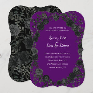Purple and Black Rose Gothic Wedding Invitations