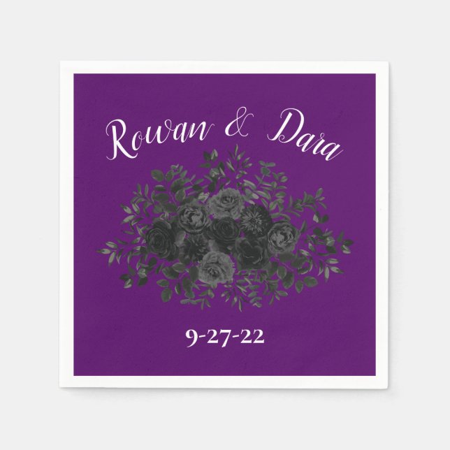 Purple and Black Rose Gothic Wedding Napkins (Front)