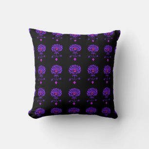 Purple And Black Rose Kiss Damask Modern Cushion