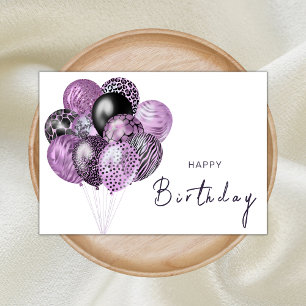 Purple and Black Safari Balloons Happy Birthday Card