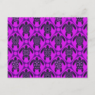 Purple and Black Sea Turtle Pattern Postcard
