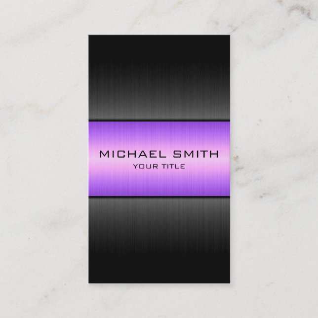 Purple and Black Stainless Steel Metal Business Card (Front)