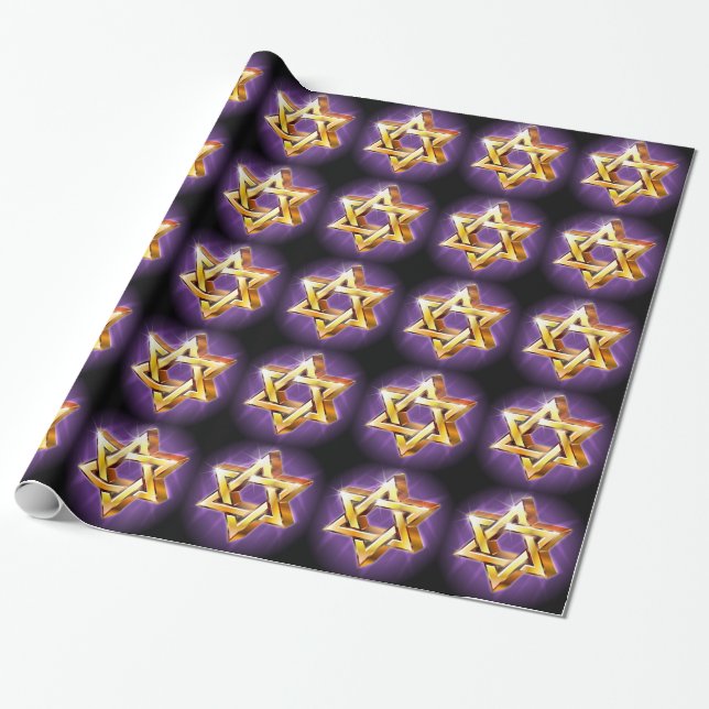 Purple and black Star of David Wrapping Paper (Unrolled)
