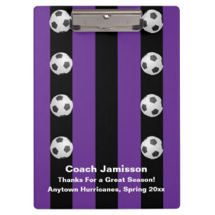 Purple and Black Stripe Soccer Coach Thank You Clipboard
