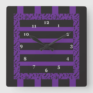 Purple and Black Striped Leopard Print Square Wall Clock