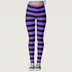 Purple And Black Striped Witch Halloween Leggings