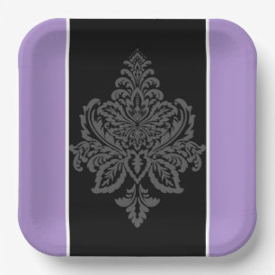 Purple and black stripes paper plate
