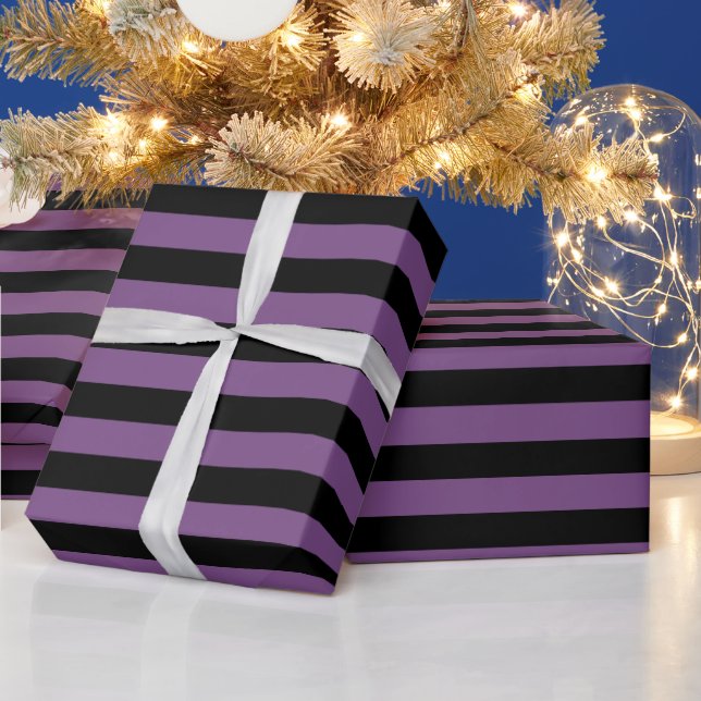 Purple and Black Stripes Wrapping Paper (Holidays)