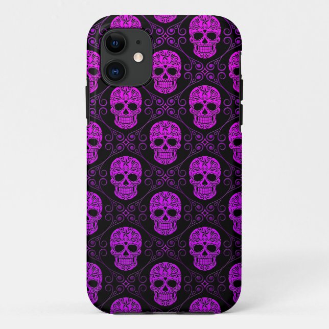 Purple and Black Sugar Skull Pattern Case-Mate iPhone Case (Back)