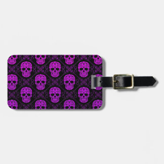 Purple and Black Sugar Skull Pattern Luggage Tag