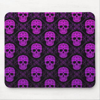 Purple and Black Sugar Skull Pattern Mouse Pad