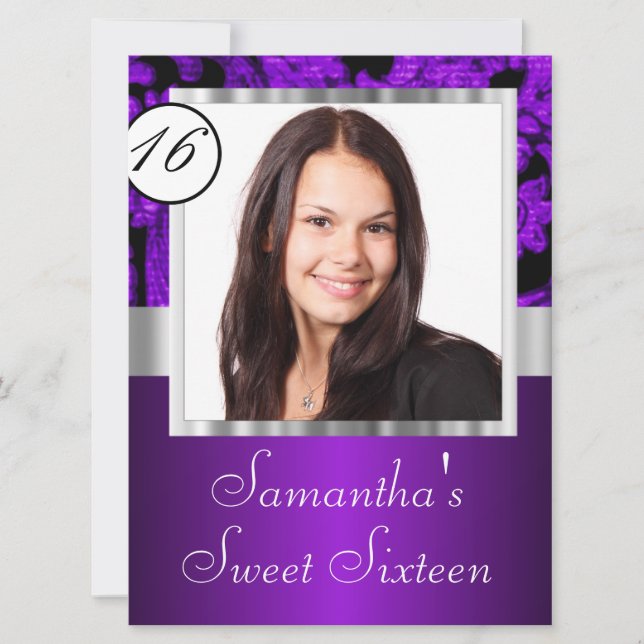 Purple and black sweet sixteen invitation (Front)