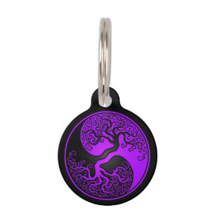 Purple and Black Tree of Life Yin Yang Pet Tag