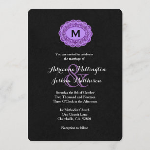 Purple and Black Vintage Lace Monogram V06 Invitation