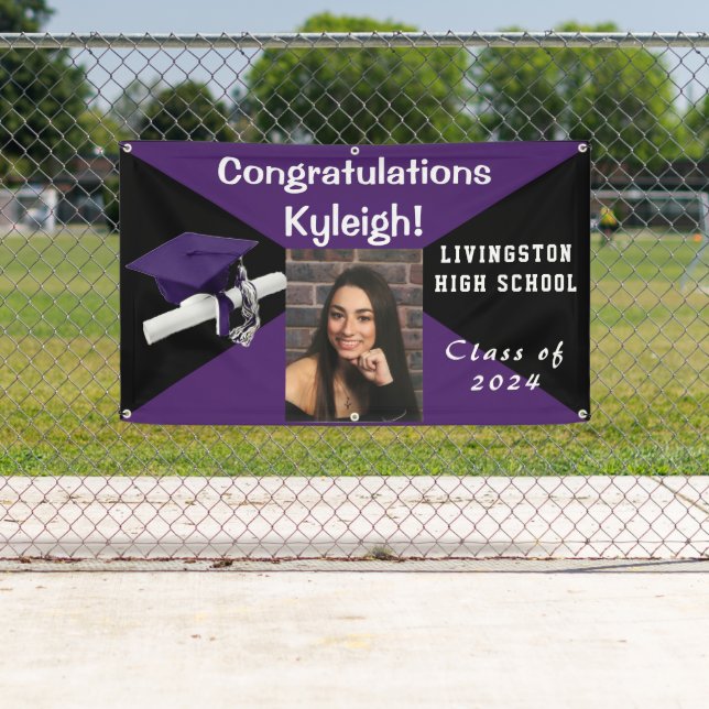 Purple and Black Vinyl Graduation Photo Banner (Insitu)