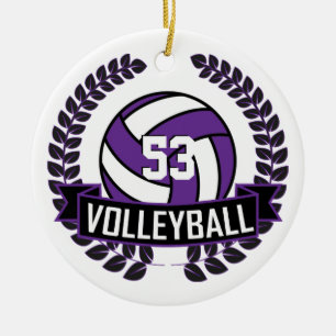 Purple and Black 🏐 Volleyball Logo Wreath Ceramic Ornament