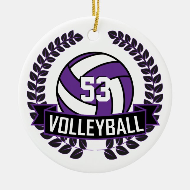 Purple and Black 🏐 Volleyball Logo Wreath Ceramic Ornament (Front)
