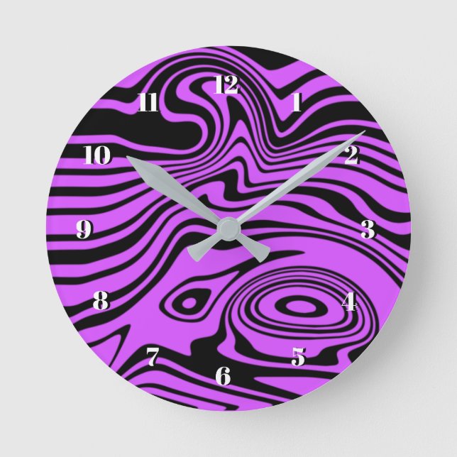 Purple and Black Waves Wall Clock - Choose Colour (Front)