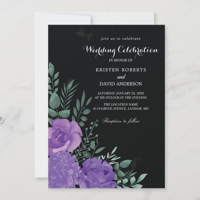 purple and black wedding invitations (Front)