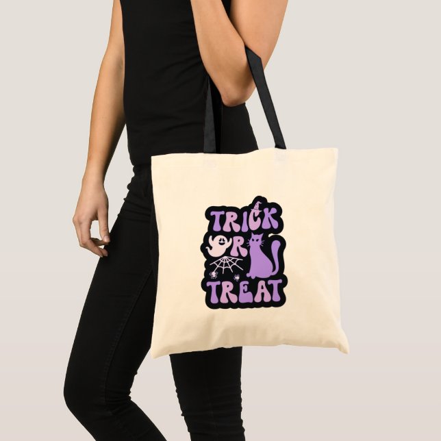 Purple and Black witches hat ghost Trick or Treat Tote Bag (Front (Product))