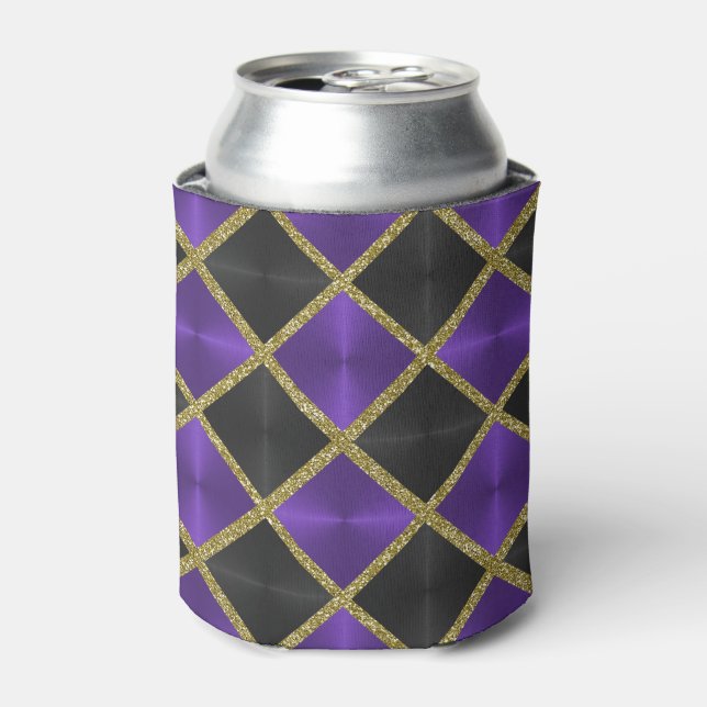 Purple and Black with Gold Squares Can Cooler (Can Front)