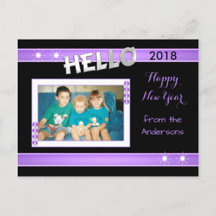 Purple and black with photo and family name holiday postcard
