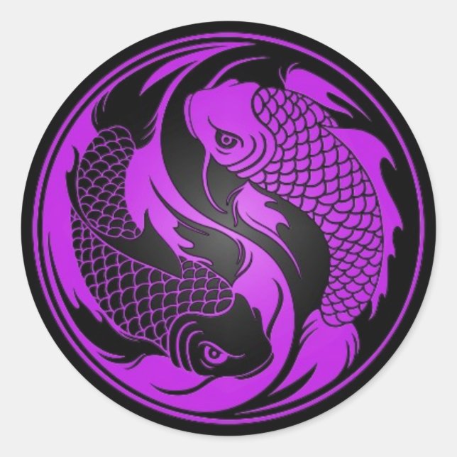 Purple and Black Yin Yang Koi Fish Classic Round Sticker (Front)