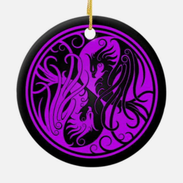 Purple and Black Yin Yang Phoenix Ceramic Tree Decoration (Back)