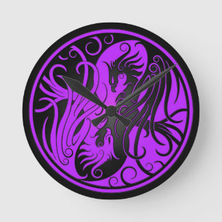 Purple and Black Yin Yang Phoenix Round Clock