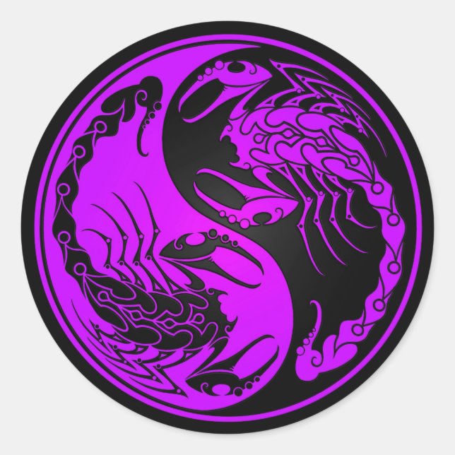 Purple and Black Yin Yang Scorpions Classic Round Sticker (Front)