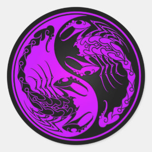 Purple and Black Yin Yang Scorpions Classic Round Sticker