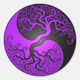 Purple and Black Yin Yang Tree Classic Round Sticker