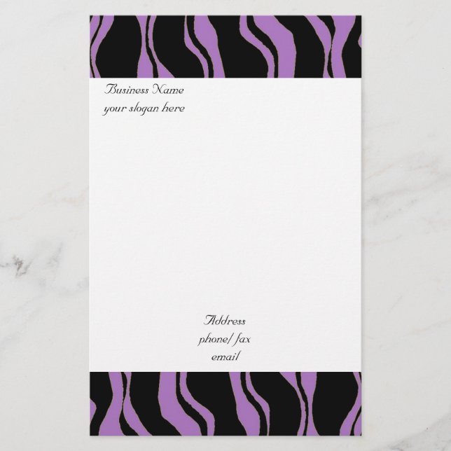 Purple and Black Zebra Pattern Stationery (Front)