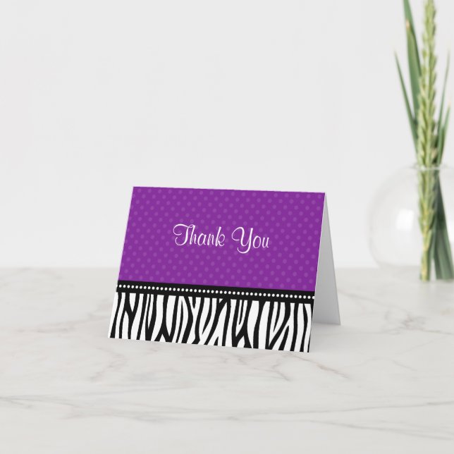 Purple and Black Zebra Polka Dot Thank You Card (Front)