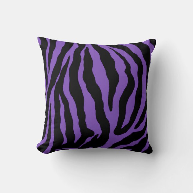 Purple and Black Zebra Print Striped Cotton Pillow (Front)