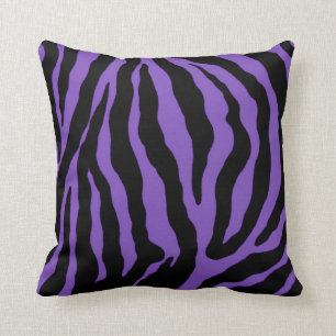 Purple and Black Zebra Print Striped Cotton Pillow