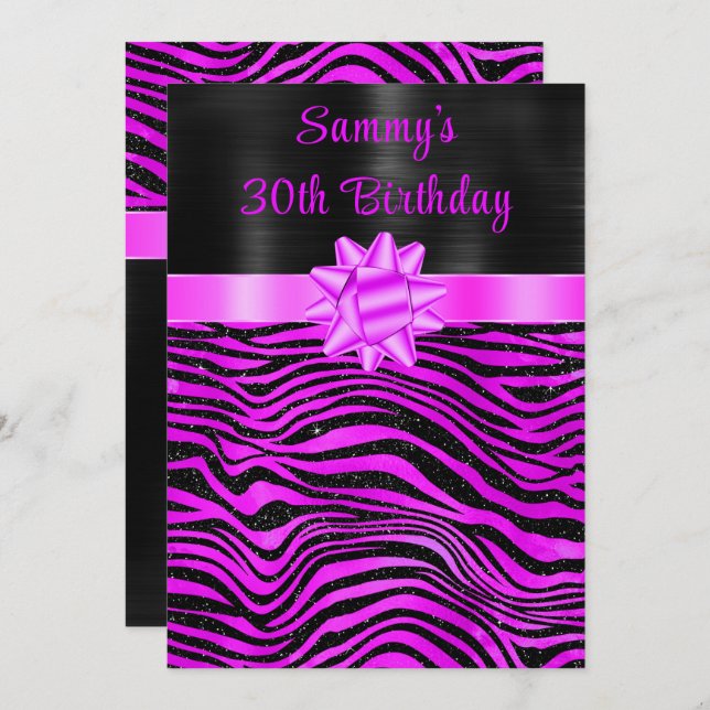 Purple and Black Zebra Stripes Birthday Party Invitation (Front/Back)