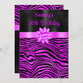 Purple and Black Zebra Stripes Birthday Party Invitation