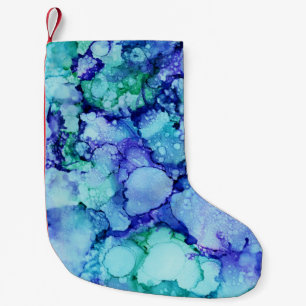 Purple and blue abstract painting small christmas stocking