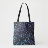 Purple and Blue Boho Batik Abstract Foliage