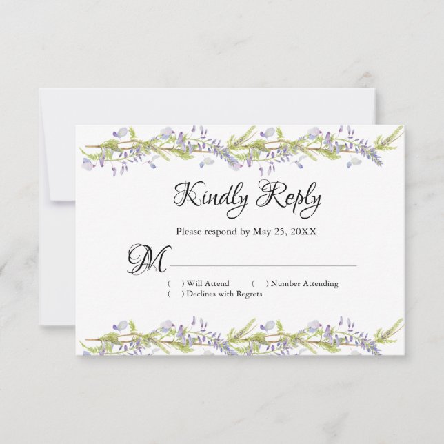 Purple and Blue Boho  Floral RSVP Response Card (Front)