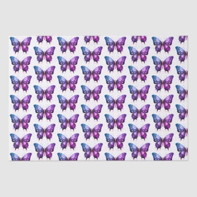 Purple and Blue Butterfly White Pattern Halloween Tissue Paper (Front)