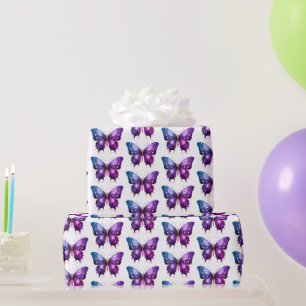 Purple and Blue Butterfly White Pattern Halloween Wrapping Paper