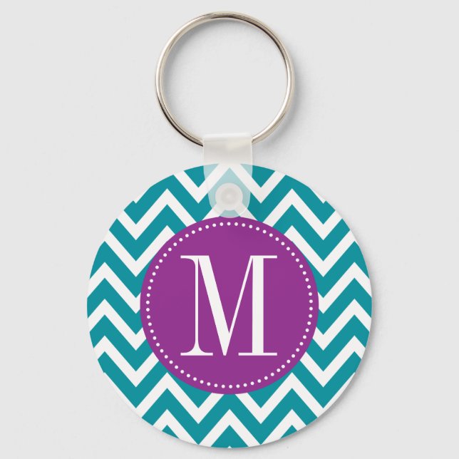 Purple and Blue Chevron Custom Monogram Key Ring (Front)